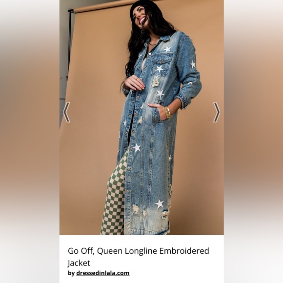 Denim Longline Jacket with Star Accents - Picture 1 of 6
